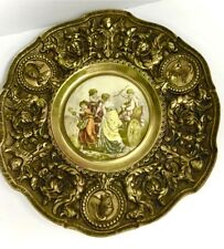 Vintage Ornate Bronze Brass Wall Charger PlaquePorcelain Insert Antique picture