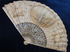 French antique fan c1760 handpainted carved gilt angels fruits eventail abanico picture