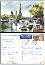 1977 Paris France Pont Alexandre III Eiffel Tower postcard watercolor art Zoe picture