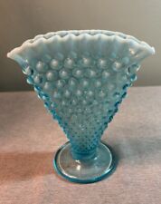 Vintage Hobnail Blue Opalescent Glass Napkin Ruffled Top Glass Vase picture