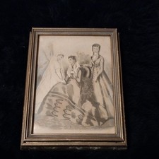 Antique 1940's Wooden Picture Frame Vanity Jewelry Mirrored Box Victorian Ladies picture