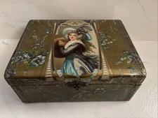 Antique Celluloid Victorian Lady Portrait Dresser / Vanity Box with Pink Lining picture