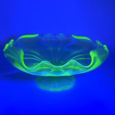 Uranium Green Glass Dolphin Rolled Edge Jeanette Glass Pedestal Compote, Glower picture