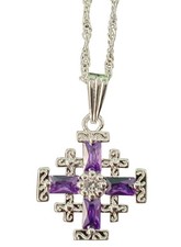 Amethyst Silver Jerusalem Cross Pendant 0.75