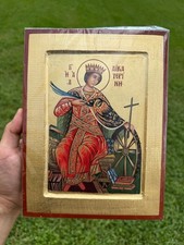 Saint Catherine of Alexandria Orthodox Icon Raised Wood 18kt Gold Leaf picture