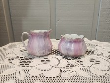 Antique P.A.L.T. Lusterware Creamer and Sugar Set, Purple/Blue and Pink, Flower  picture