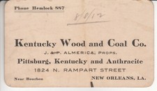Rare Kentucky Wood & Coal Business Card - New Orleans LA Louisiana 1912 picture