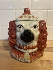 Vintage Staffordshire Double Sided Spaniel Dog Head Cannister Tobacco Jar 6” picture