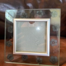 Rare Glass Pressed Flower Picture Frame Gorgeous 6.5”x6.5” Picture Size 3.5”x3. picture