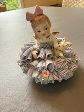 Vintage Irish Dresden Angel Girl Figurine “Angel Doll” With Bunny picture