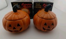Vintage 1991 Halloween Ceramic Pumpkin Candle Jack O’ Lantern 1990s Set NOS NIB picture
