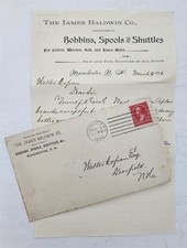 1896 antique JAMES BALDWIN CO manchester nh BOBBINS SHUTTLES letterhead env picture