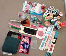 VINTAGE LOT SEWING NOTIONS: THREAD NEEDLES RICK-RACK ZIPPERS PINKING SHEERS, ETC picture