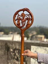 Antique Beautiful Handcraft Solid Wood Crozier Engrave Walking Sick Cane Gift picture