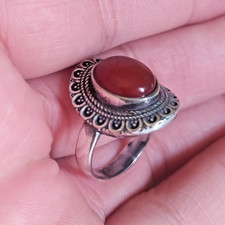 Ancient Victorian Sterling Silver Ring Red Carnelian Stone Engraved Size 9 picture
