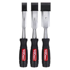 3 Piece Wood Chisel Set with Metal Striking Caps for Woodworking and Carving picture