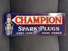 Vintage CHAMPION SPARK PLUG Tin Sign Original Rare Cost Less More Power 15x5.5” picture