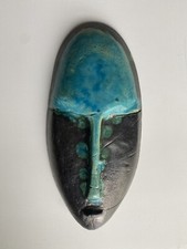 Vtg Raku Face Mask Studio Art Pottery Clay Lyon 730 Turquoise Blue Black picture