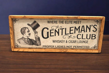 Gentleman's Club Antique Style Art Wood Whiskey Cigar Lounge Sign 12x36 picture