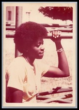 Vintage 1970s 5x7 Color Photo Black Woman Afro Hair Outdoor Portrait picture