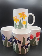  4 Vintage Nina Blue, Yellow, Red, Purple Floral Design Cups  Mug 1983 CHD *NEW* picture