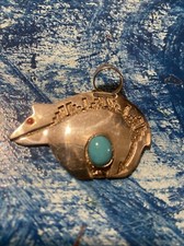 Vintage Tommy Jackson Navajo Native Sterling Bear Turquoise & Coral Pendant picture
