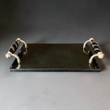 Godinger Art Deco Black Granite Tray Silver Bar Cart Accessory w/ Handles Cheese picture