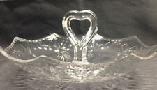 etched glass candy/nut bowl with Heart Shaped handle .Etched With Flowers. picture