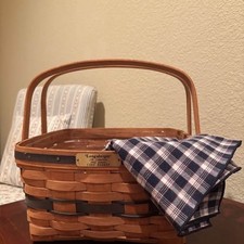 Vintage 1992 Longaberger Cake Basket with Liner, Riser, Embroidered Tea Towel picture