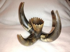 VINTAGE STEER HORN TOOTHPICK HOLDER REAL BULL HORN WESTERN DECOR MAN CAVE RARE picture
