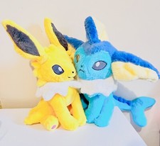 (2) 12in Jolteon + Vaporeon Plush Pokemon Stuff Animal Doll Toy Gift Holiday Set picture