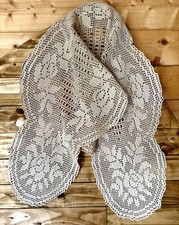Vintage French Filet Crochet Rose Table Runner Beige Cotton 152 x 43 cm picture