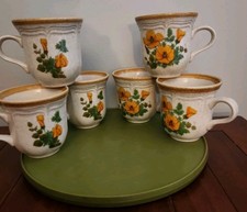 Vtg 70s Mikasa Garden Club Petunias Mug Set Of 6 Grannycore Retro MCM Stoneware  picture