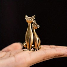 1pc Vintage Brass Couple Cat Figurine Loving Cats Sculpture Home Office Decor picture