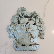Vintage Cast Iron Nasturtium Doorstop 221 Hubley Seafoam Flower Pot Door Stop picture
