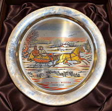 Danbury Mint 1972 The Road - Winter Currier & Ives Damascene Plate 1605 picture