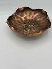 Vintage Gregorian Solid Copper 6” Hand Hammered Floral Bowl Scalloped USA MCM picture
