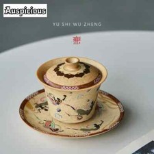 Chinese Dunhuang Apsaras Gaiwan Retro Mural Painting Tea Brewing Cup Saucer picture