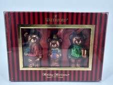 Set 3 Waterford Holiday Heirlooms Teddy Bears Glass Christmas Ornaments SEALED picture