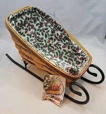 Longaberger 1997 Holiday Sleigh Basket with Iron Base, Liner & Plastic Protector picture
