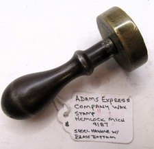 Antique Adams Express Co Wax Seal Stamp Hemlock MI 9187 EJ Brooks New York RR picture