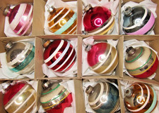 Lot VTG Glass Assorted Striped BALL Christmas Ornaments Shiny Brite USA picture