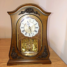 Westminster Chime Clock Rhythm Woodw/Swarovski Elements Glass Retro Design VTG picture