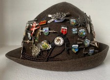 Title:Vintage Alpine Tyrolean Trachten Felt Hat Loaded Souvenir Pins... picture