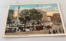 Pennsylvania PA Easton Center Square Postcard 1927 Vintage Cars Trolly People WB picture