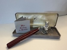 Vintage British Wax Seal Stamp Set Heraldic Lion Rampant Monogram P w/ Box picture