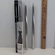Vintage Star Light Set of 2 Silver Metal Reusable Taper Candles Original Box  picture