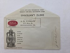 c1910 antique DIETZ LANTERN AH WINSLOW bennington vt WIZARD advertising ENVELOPE picture