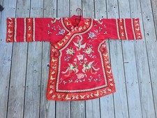 Vtg Chinese Embroidered Silk Jacket Red Phoenix Peony Mandarin Coat Mid Century  picture
