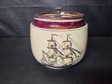 RARE Vintage Gray’s Pottery Tobacco Jar Humidor Nautical Clipper Ship Poem picture